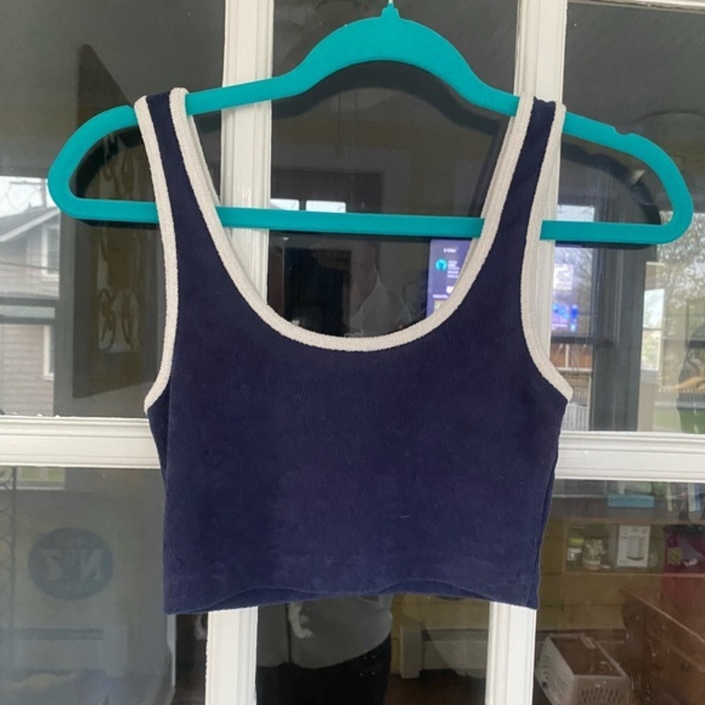 H&M Navy Blue Crop Top with White Trim